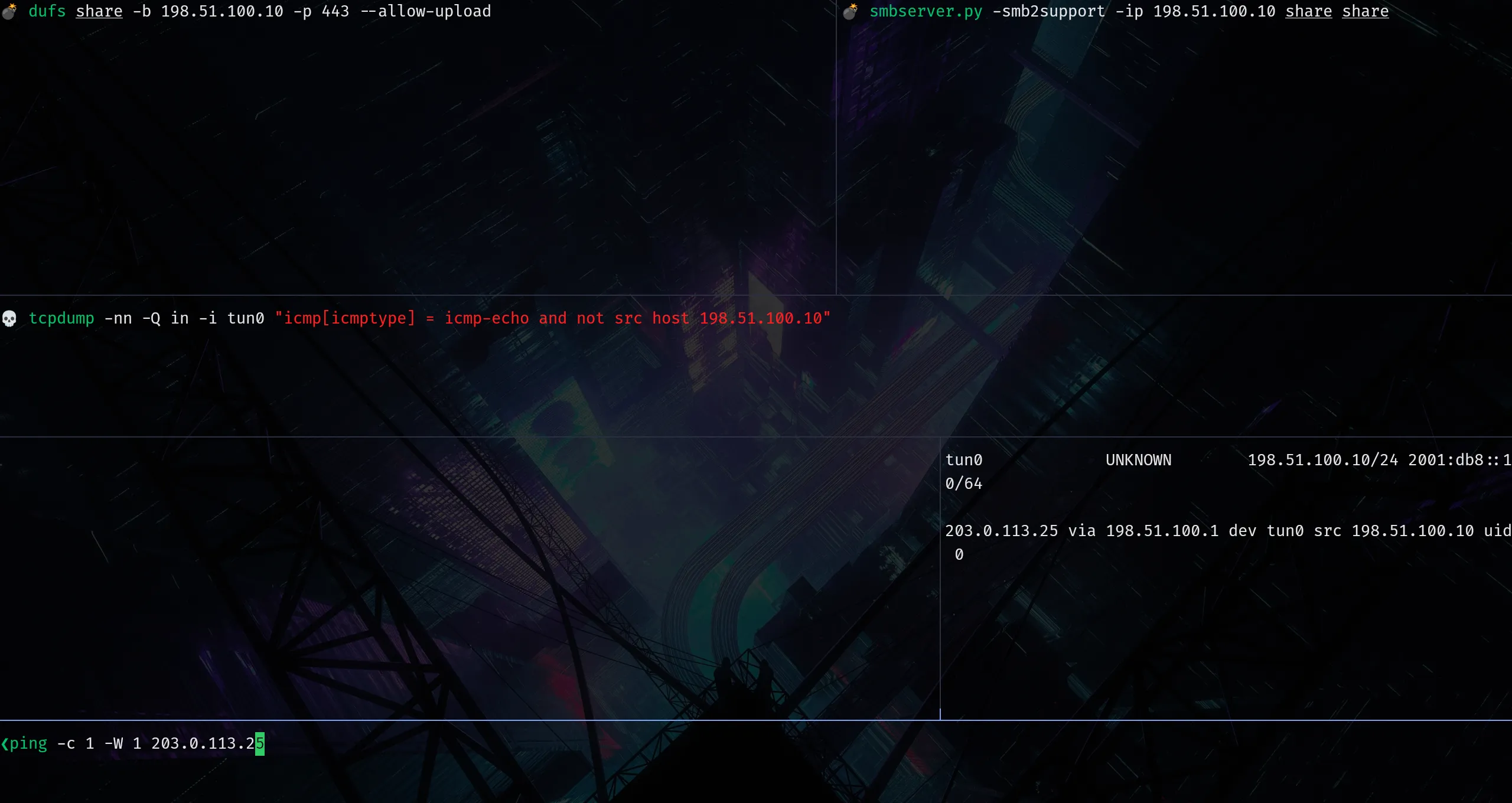 Live tmux session after iterative pane and window adjustments, at the point where layout is ready to be saved